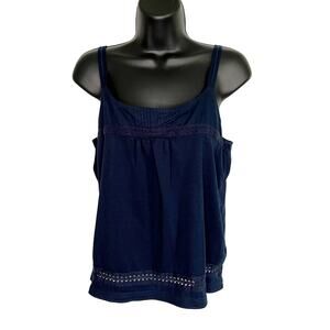 Jones New York Women's Tank Top Navy Lace-Trimmed Medium